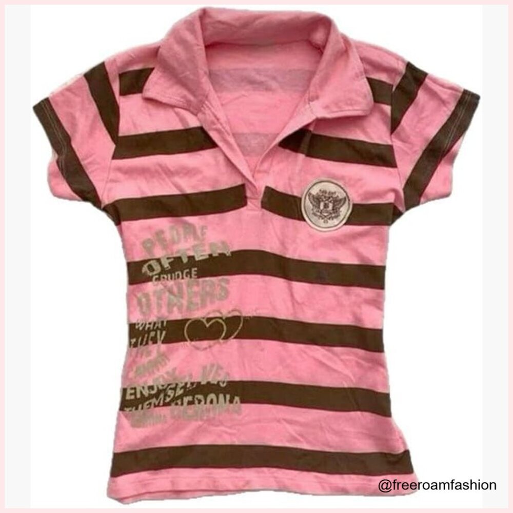 Y2K Harajuku Crop Top Striped Graphic Tee Short Sleeve Streetwear